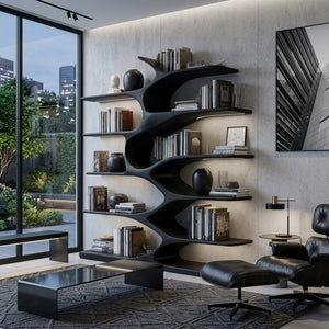 Modern Sculptural Bookshelf With Organic Design For Living Room