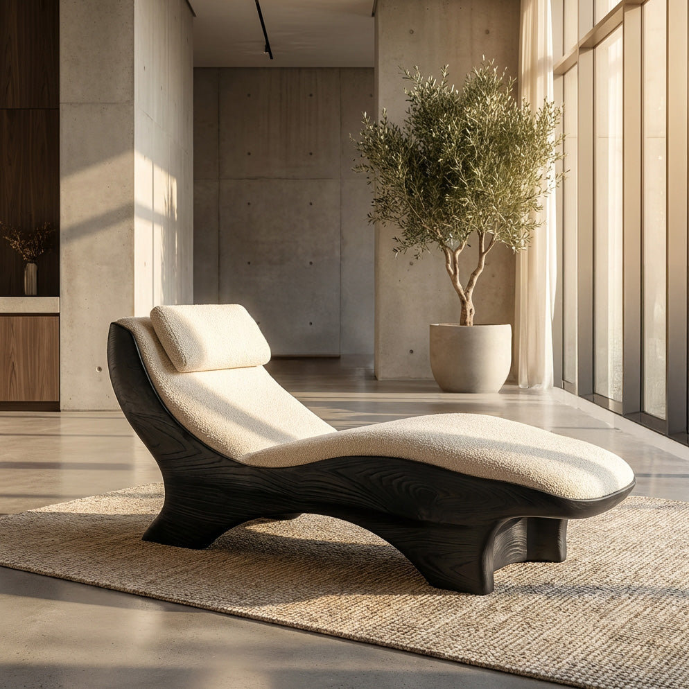 Sculptural Natural Wood Lounge Chair For Bedroom Corner