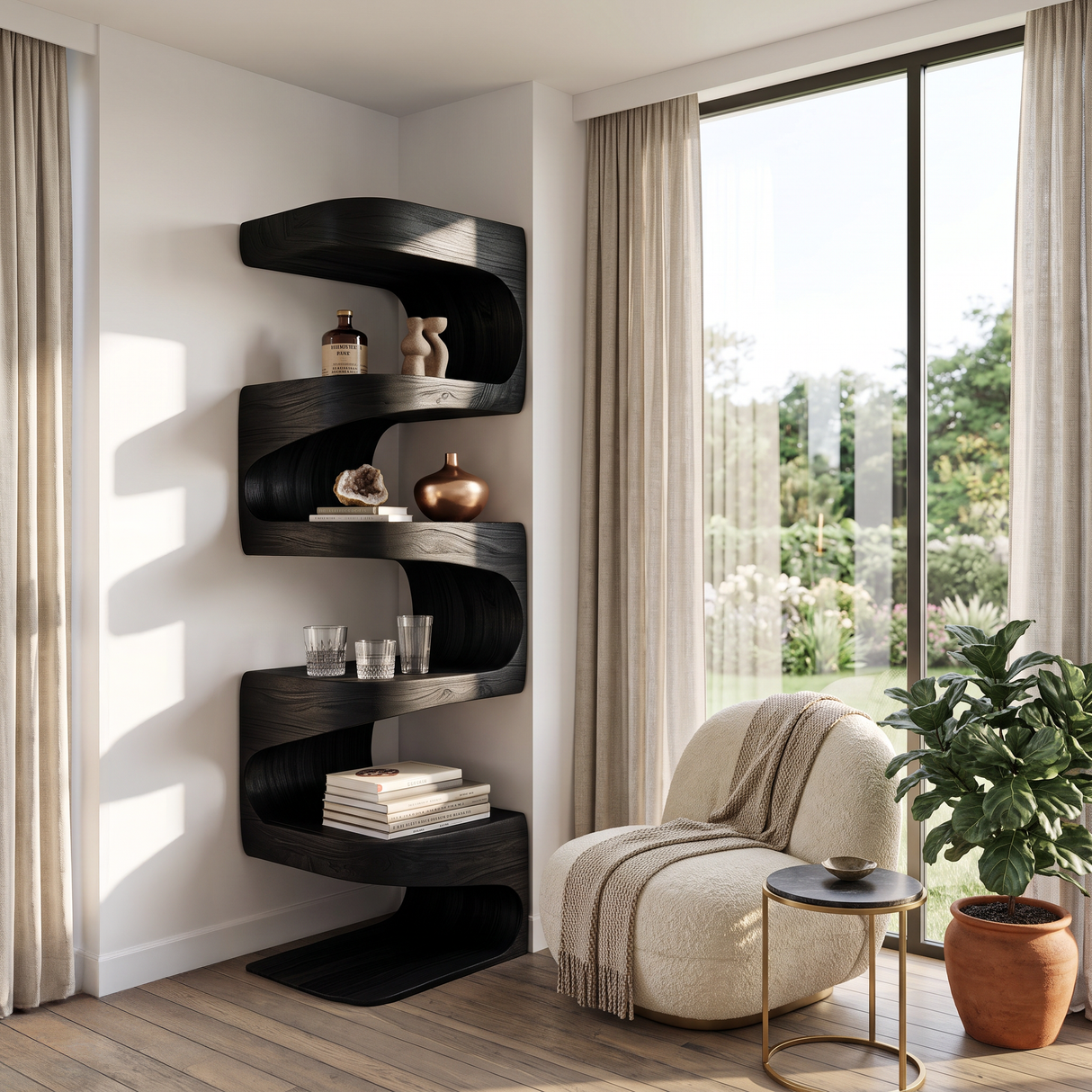 Modern Corner Wave Bookshelf For Living Room Or Contemporary Interior