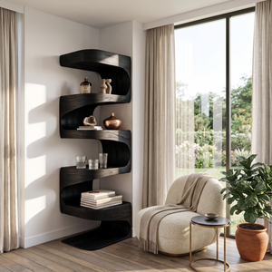 Modern Corner Wave Bookshelf For Living Room Or Contemporary Interior