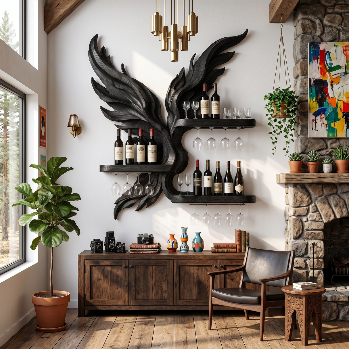 Mid Century Wine Display Rack For Dining Space