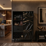 Sculptural Bar Cabinet With Wave Carved Doors For Kitchen