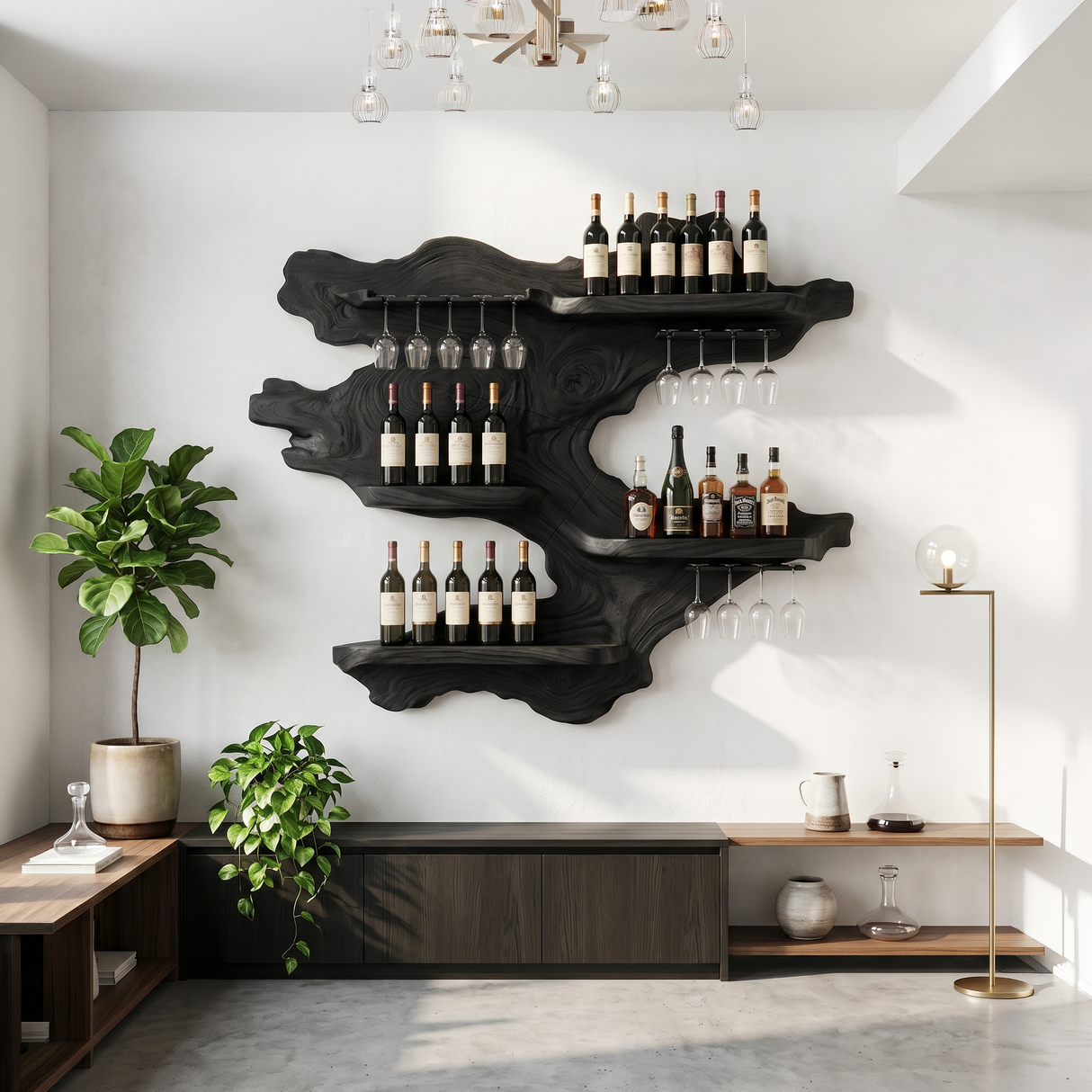 Handcrafted Mid Century Wine Bottle Holder For Living Room