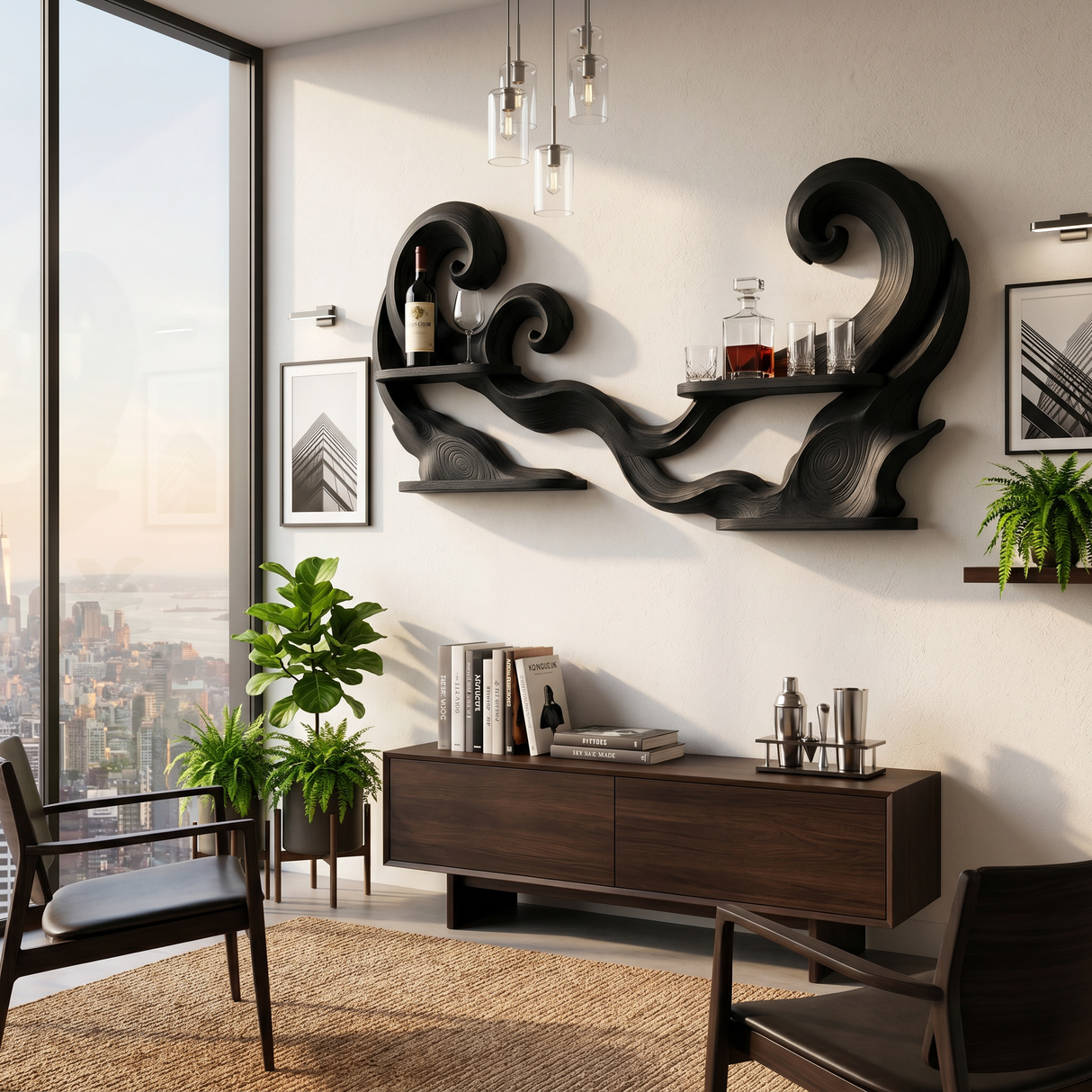 Scandinavian Wall Wine Rack For Dining Area