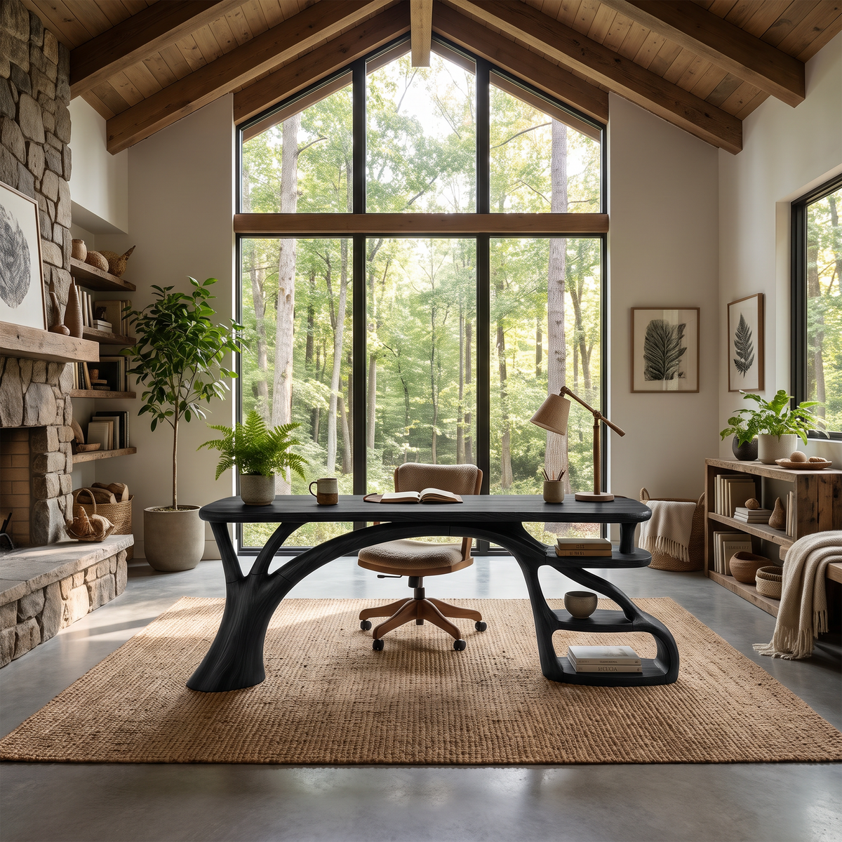 Rustic Curved Leg Writing Desk Home Office