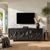 Mountain Carved Media Console For Rustic Living Room