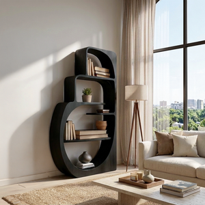 Organic Wood Bookshelf With Multiple Storage Levels For Living Room