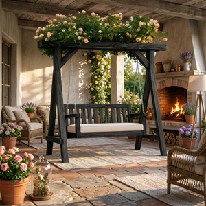 Elegant Wooden Swing With Planter Frame