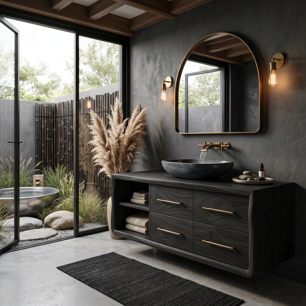 Scandinavian Floating Vanity With Open Shelf For Apartment