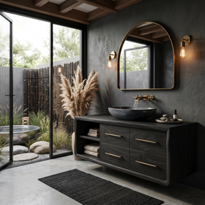 Scandinavian Floating Vanity With Open Shelf For Apartment