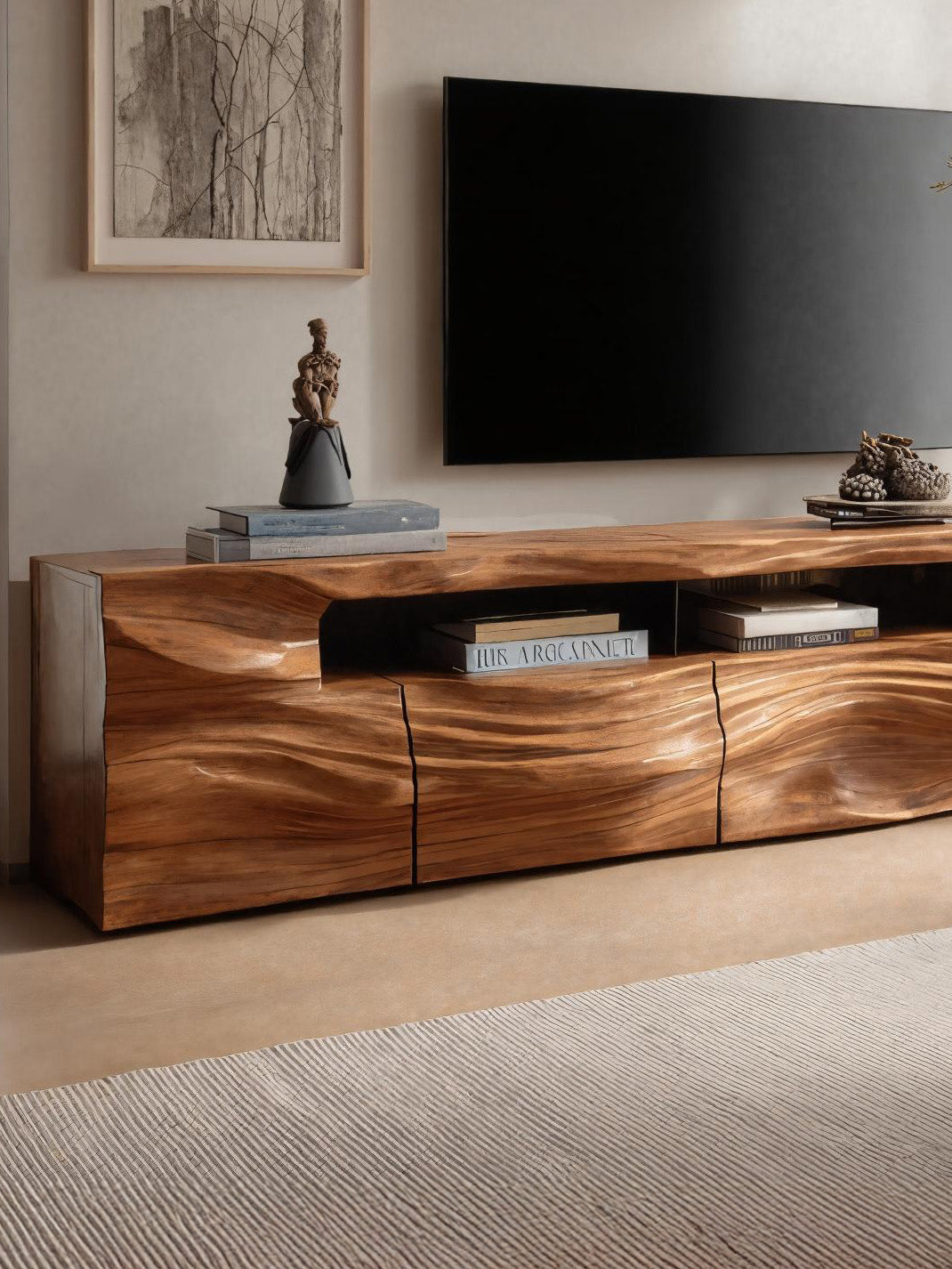 Modern Sculptural TV Console With Drawers For Living Room