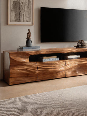 Modern Sculptural TV Console With Drawers For Living Room