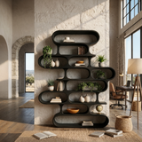 Organic Sculptural Wood Bookshelf With Curved Form For Living Room Or Office