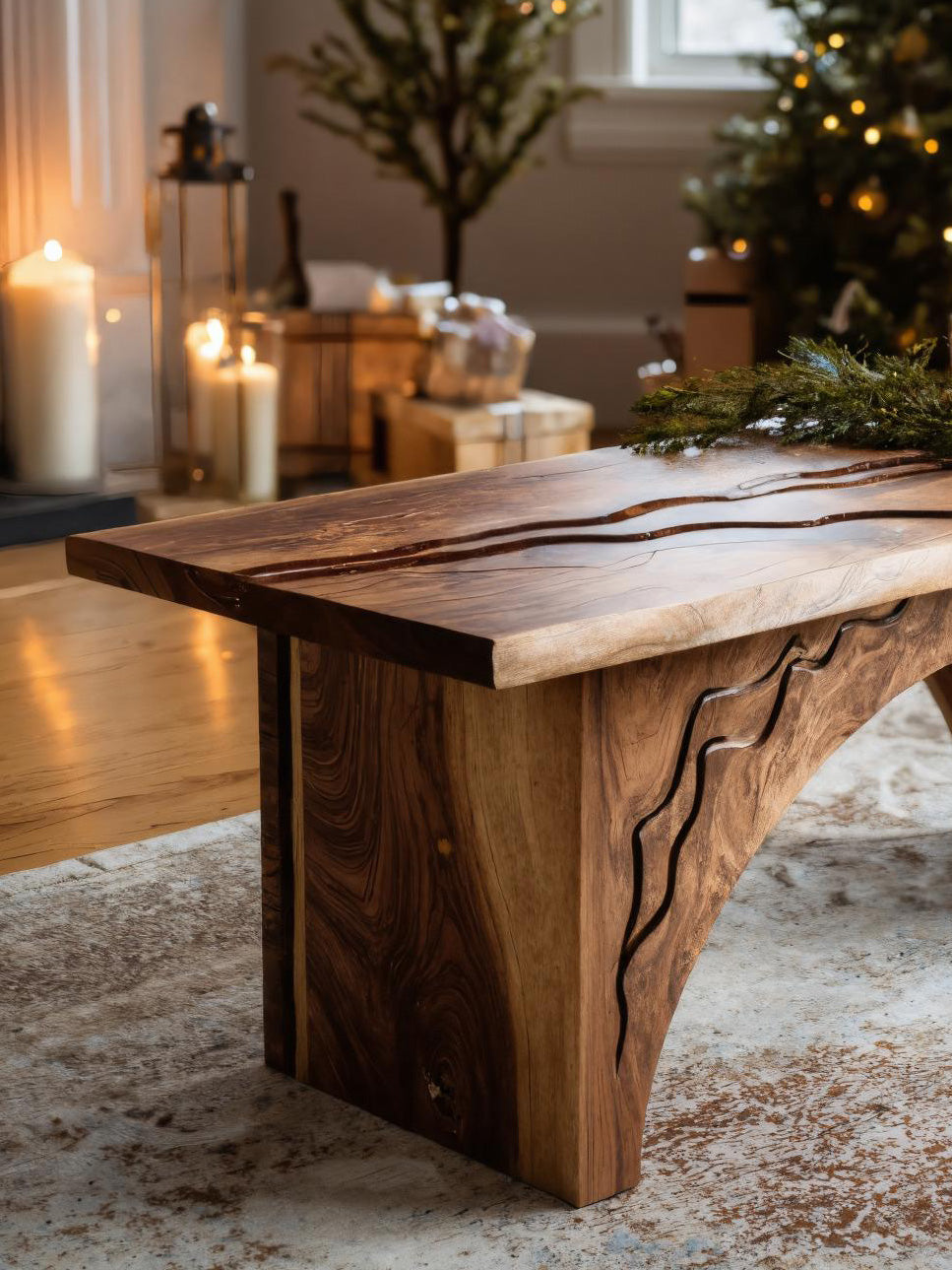 Rectangular Coffee Table With Arched Base For Holiday Decor