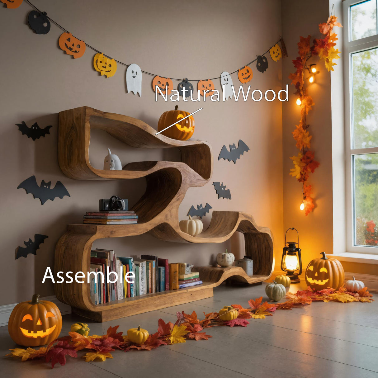 Handmade Halloween Artistic Wooden Display Shelf For Office And Living Room