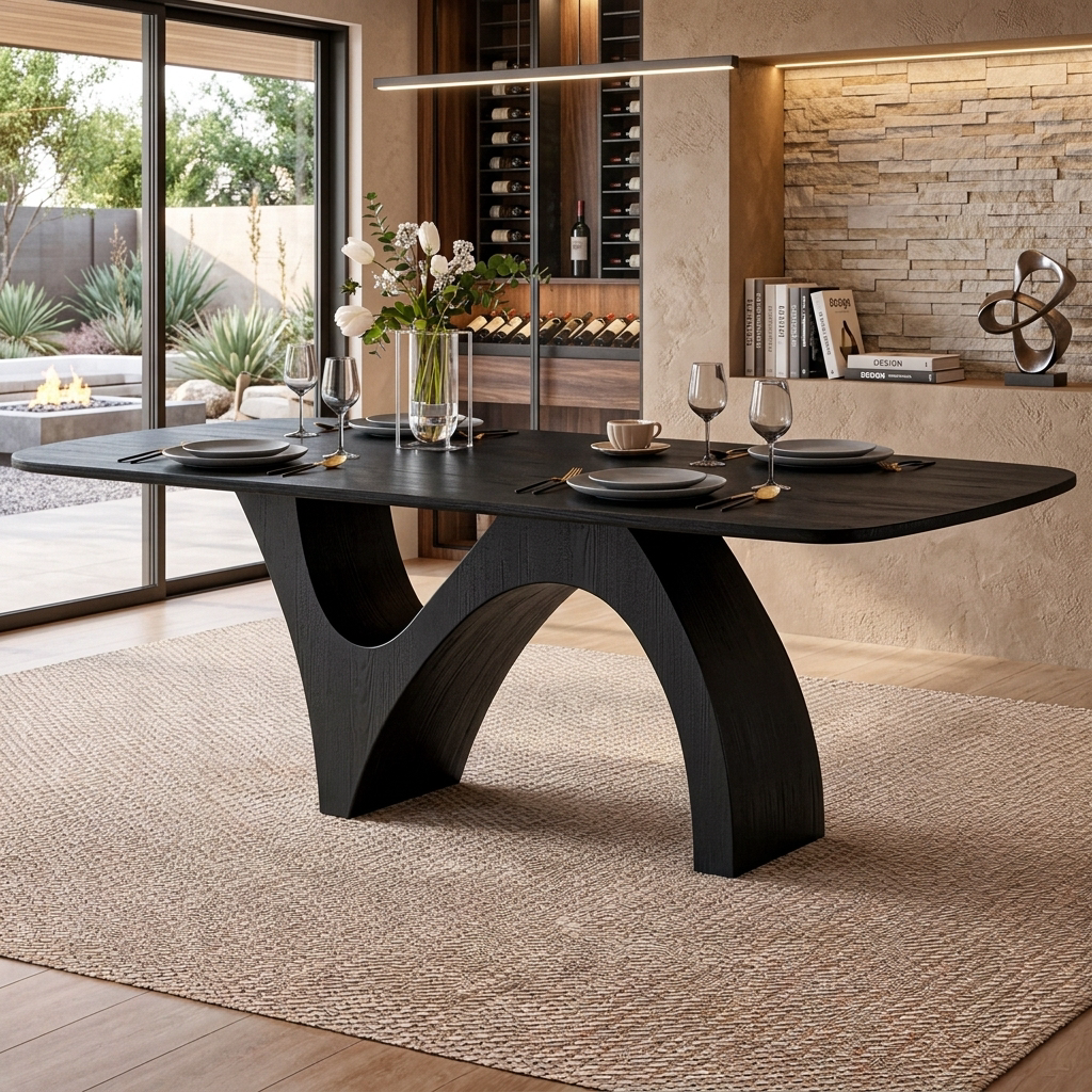 Farmhouse Wooden Dining Table With Organic Shape For Kitchen