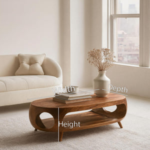 Sculptural Oval Coffee Table With Shelf For Living Room
