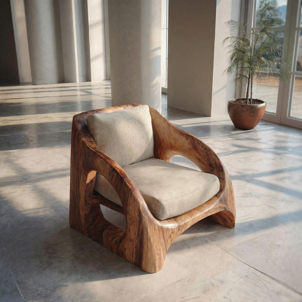 Mid Century Armchair With Sculptural Design For Living Room