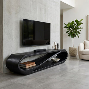 Sculptural Natural Wood TV Console For Modern Living Room