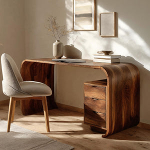 Modern Wooden Writing Desk With Curved Frame For Workspace