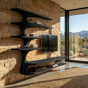 Modern Natural Wood TV Console With Shelving For Living