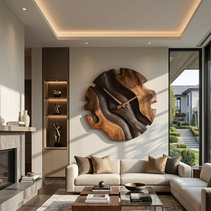 Elegant Sculptural Wooden Wall Clock For Living Room