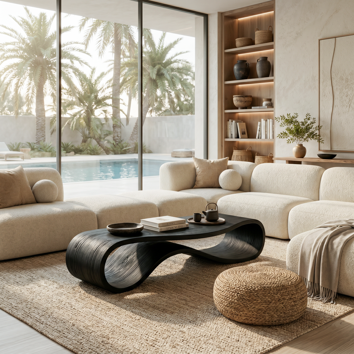 Sculptural Coffee Table With Undulating Base For Luxury Living Room