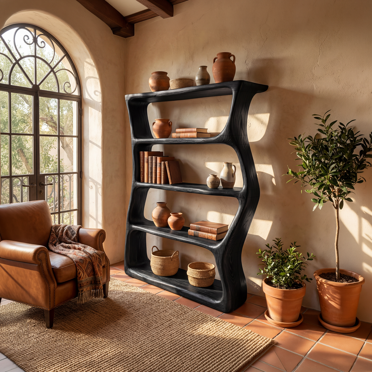 Contemporary Sculptural Bookcase Storage Organizer For Bedroom Space
