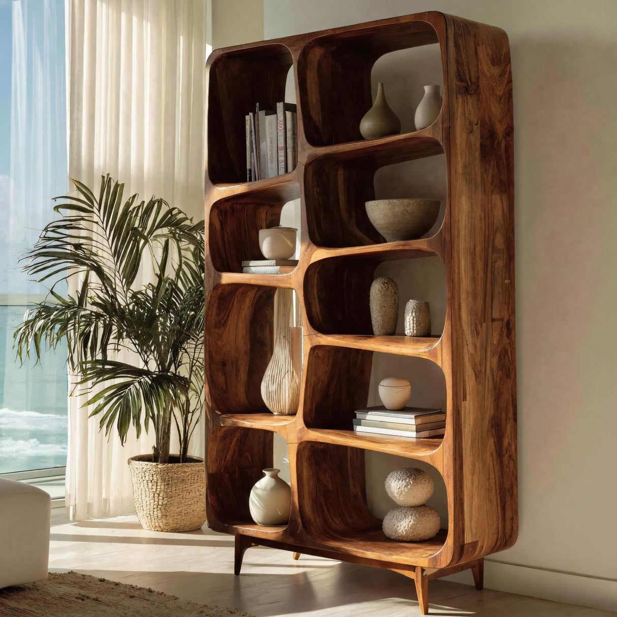 Contemporary Solid Wood Bookshelf For Coastal Interior