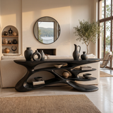 Wooden Console Table With Sculptural Form For Living Statement