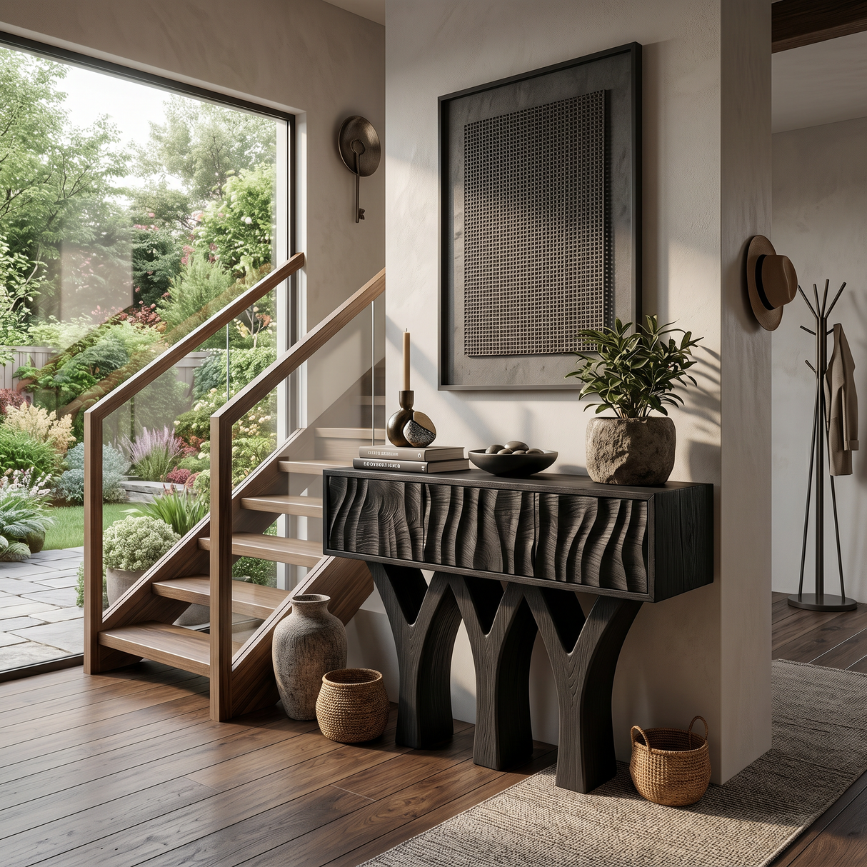 Wooden Console Table With Three Y-shaped Base For Home Decor