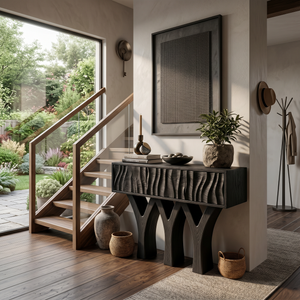 Wooden Console Table With Three Y-shaped Base For Home Decor