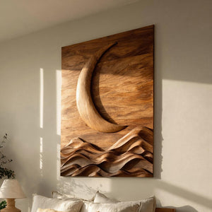 Large Crescent Moon Wood Wall Art For Bedroom