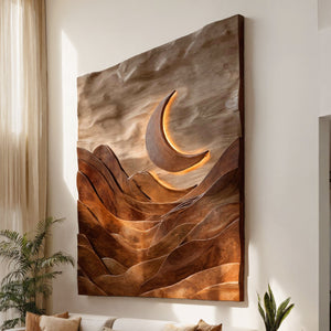 Large Crescent Moon Wood Wall Art For Living Room
