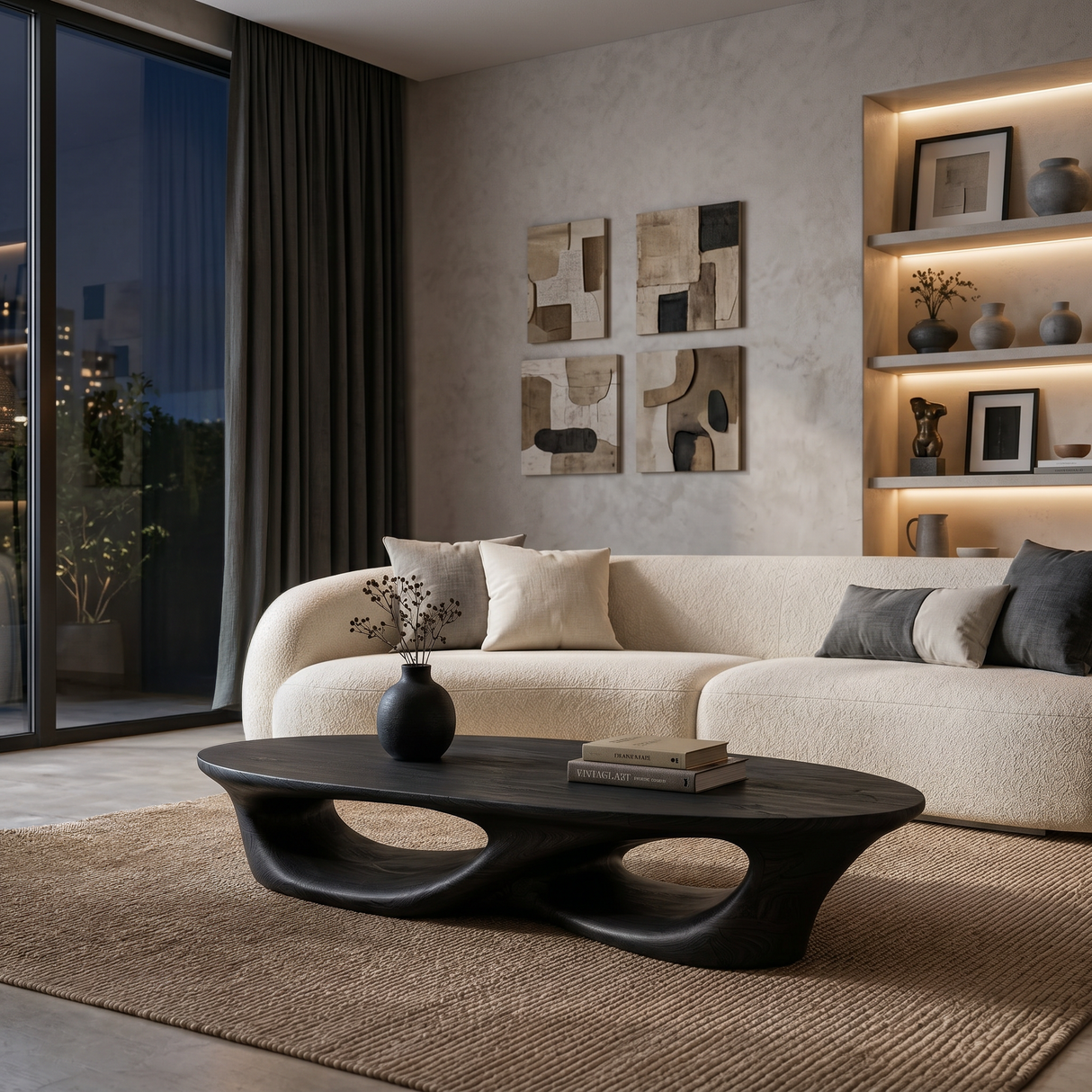 Organic Oval Coffee Table With Sculptural Base For Modern Living
