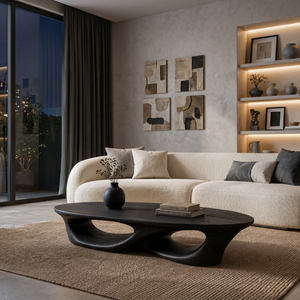 Organic Oval Coffee Table With Sculptural Base For Modern Living