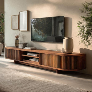 Hand Carved Wooden Media Cabinet For Living Room