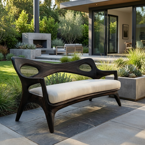 Wooden Sofa With Curved Sculptural Backrest For Living Room