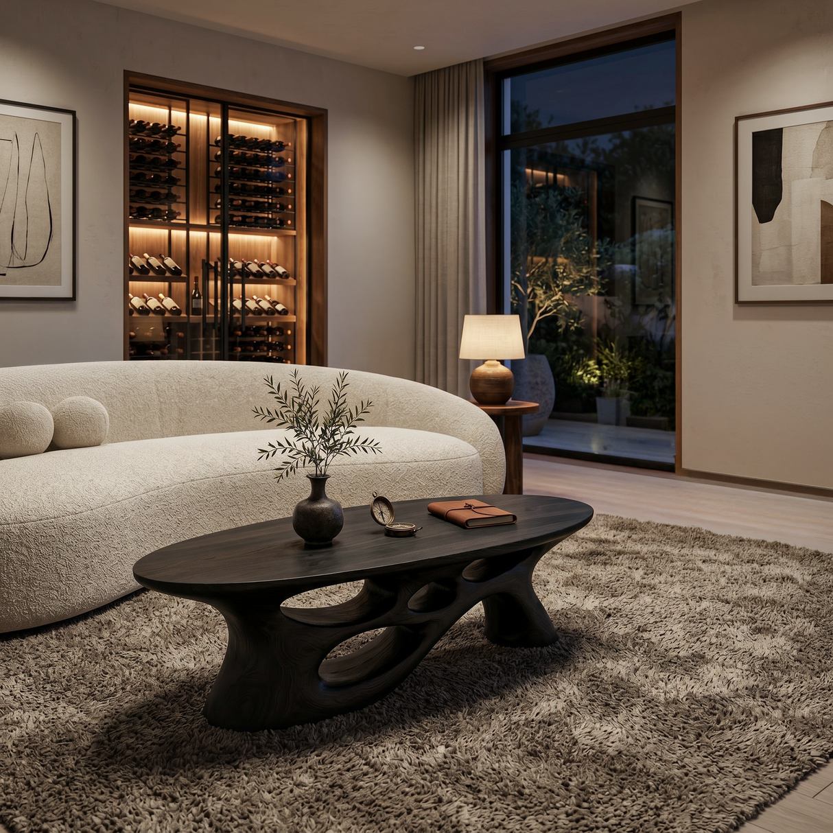 Modern Coffee Table With Carved Open Base For Living Room