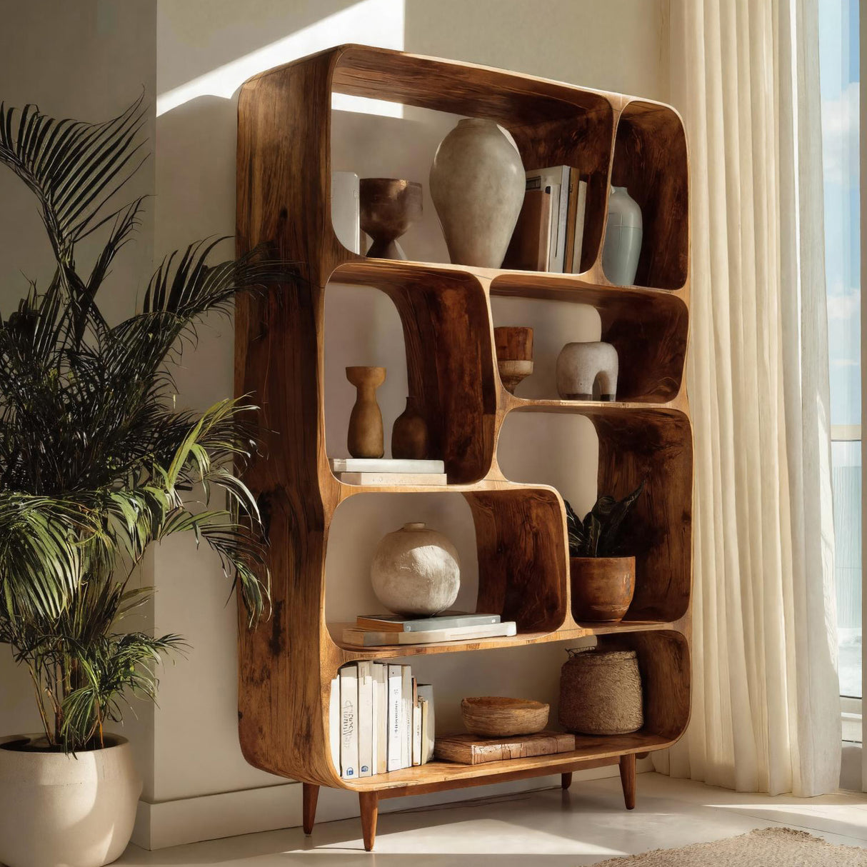 Mid Century Wood Bookshelf For Home Interiors