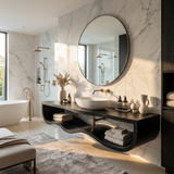 Wood Bathroom Vanity With Floating Wave Shelf For Modern Bath