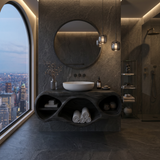 Organic Bathroom Vanity With Oval Open Shelves For Spa Bathroom