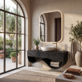 Luxury Bathroom Vanity Cabinet With Undulating Open Shelf For Bath