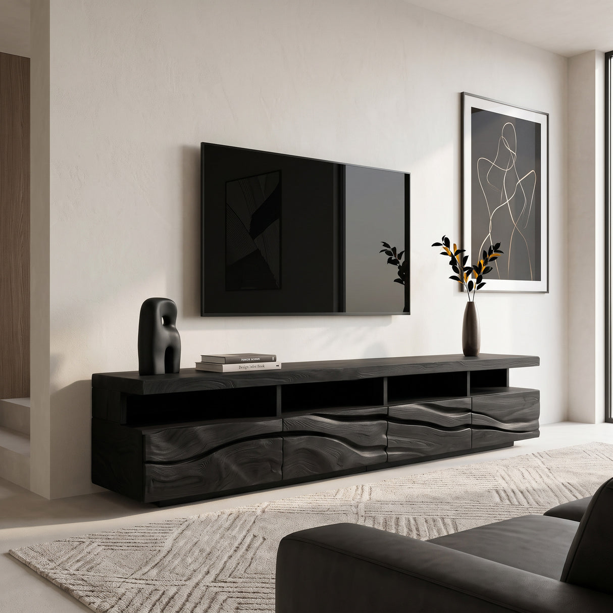 Handcrafted Media Cabinet Console For Living Room