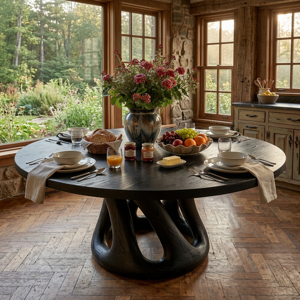 Modern Wooden Dining Table With Pedestal Base For Kitchen