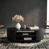 Modern Oval Coffee Table With Open Shelves For Living Room