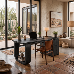 Contemporary Wooden Desk With Shelves And Drawers For Home Office