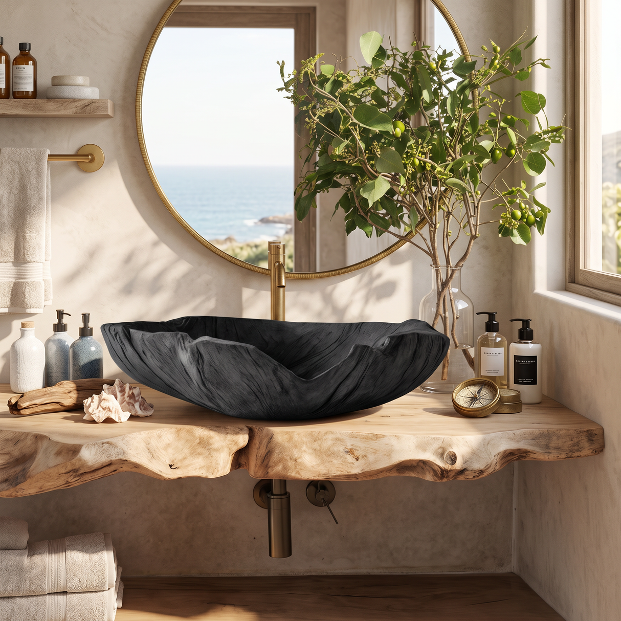 Farmhouse Handcrafted Wooden Vessel Sink For Bathroom