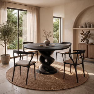 Modern Wooden Round Dining Table Sculptural Twist Base For Kitchen