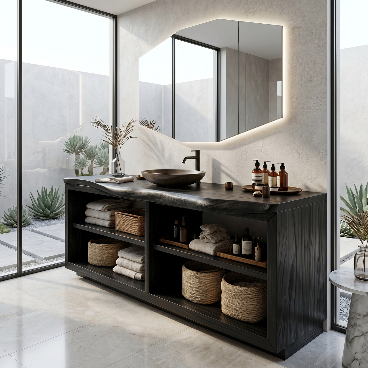 Mid Century Wooden Vanity Cabinet For Guest Bath